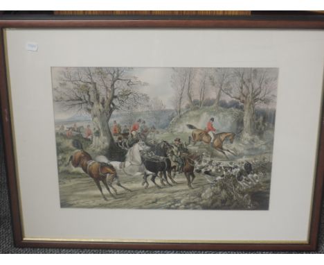 (20th century), a pair of prints, vintage hunting interest, 35 x 50cm, mounted framed and glazed,