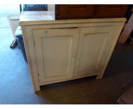 White painted vintage three shelf pine cupboard