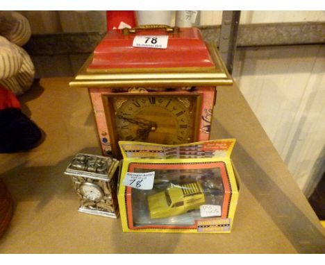 Decorative mantle clock, carriage clock and a Lledo Only Fools and Horses model
