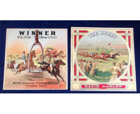 Tobacco box labels, USA, Horse Racing, two large box labels both illustrated with racing scenes, 'David Dunlop, The Derby' &a