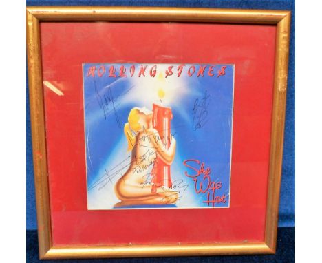 Music memorabilia, Rolling Stones, framed &amp; glazed 7" picture sleeve for the single 'She Was Hot' bearing 4 ink signature