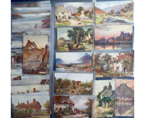 Postcards, a collection of 140+ UK illustrated art topographical cards. Artists included Jotter (36), W.W.Quatremain (41) and