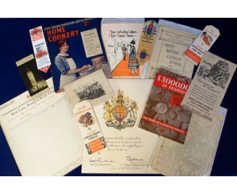 Ephemera, WW1 and WW2 to include 'The WAAC' booklet, 'The Girl Who Takes The Man's Place' booklet, enrolment form for Red Cro