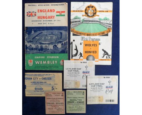 Football programmes &amp; tickets, England v Hungary 25 Nov 1953 (programme and match ticket), Wolves v Honved Floodlit Frien