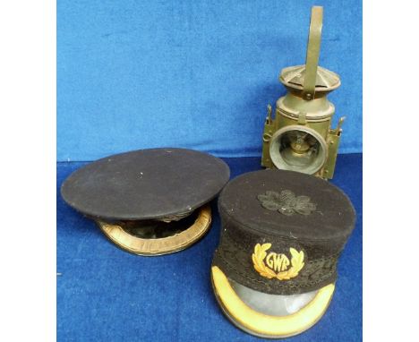 Railwayana, 2 Railway uniform hats, one possibly Edwardian GWR Station Master's peaked cap (gd) and one British Rail Station 