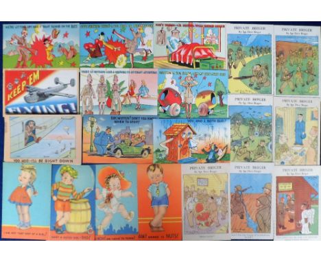 Postcards, a fine collection of 72 American linen WW2 comic, propaganda and social history comic postcards. Including Sgt Bre