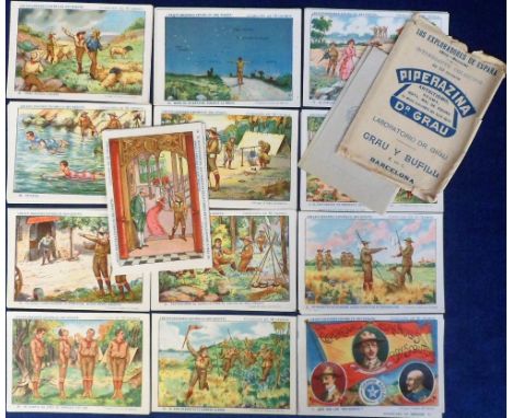 Trade cards, Spain, Dr Grau, 'Los Exploradores De Espana' (Boy Scouts), 'L' size (set, 50 cards with original packet &amp; le