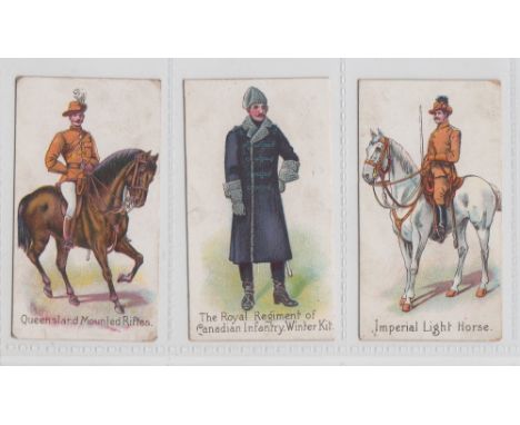 Cigarette cards, Harvey &amp; Davy, Colonial Troops, three cards, Imperial Light Horse, Queensland Mounted Rifles &amp; The R