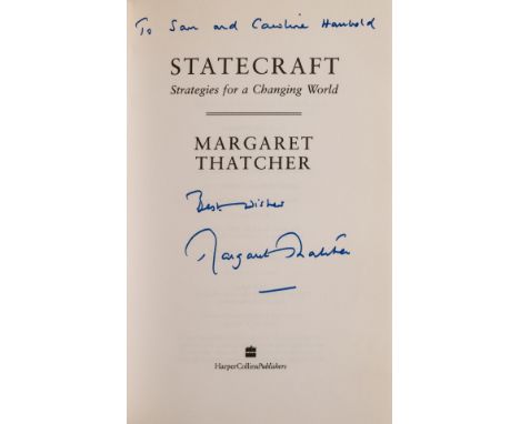 Thatcher (Margaret) Statecraft, first edition, signed presentation inscription from the author on title, plates, original boa