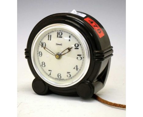 Bakelite electric mantel or desk clock, the convex Arabic dial marked 'Ferranti', 13cm high