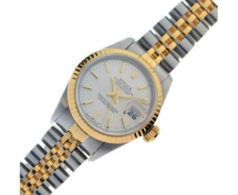 Rolex - Lady's Oyster Perpetual Datejust bi-colour wristwatch, model number 69173, having a fluted bezel, silvered dial with 