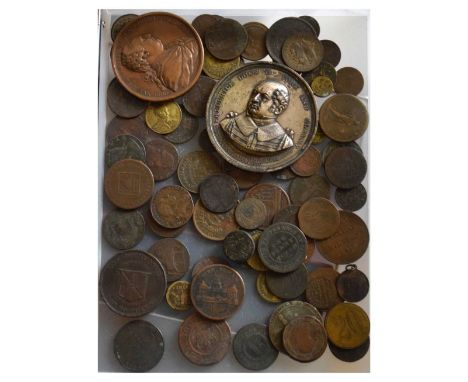 Quantity of GB and world tokens, commemorative medallions, etc to include Birmingham Workhouse Tokens, B. Gittos - Auckland [