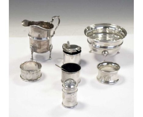 Quantity of silver items to include, George VI silver cream jug and sugar basin, Birmingham 1945, napkin rings, etc, 220 gram