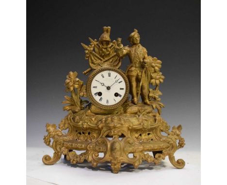 19th Century French gilt metal mantel clock, Japy Freres, retailed by Detouche, Paris, 32cm width and height