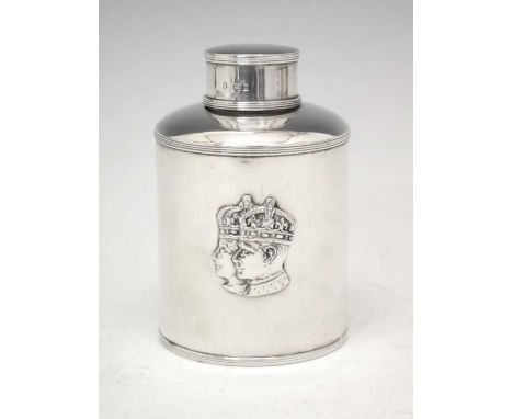 George VI silver tea caddy or canister commemorating the Coronation of George VI, London 1936, 11cm high, 145g approx