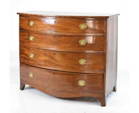 Mahogany bow front chest of four long drawers, 111cm x 62cm x 99cm high 