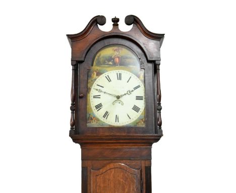 Early 19th Century oak and mahogany-cased 30-hour longcase clock, Cockermouth maker (indistinct), having painted Roman dial w