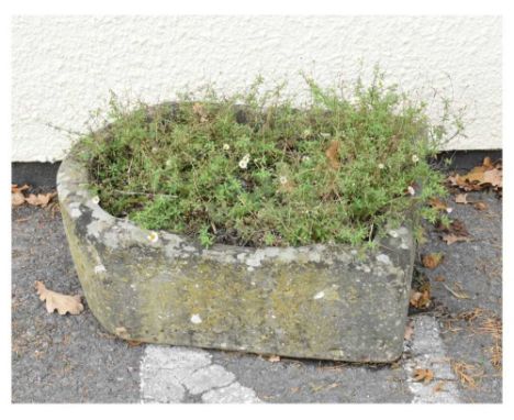 Demi-lune stone garden trough, 47cm x 61cm x 21cm high 