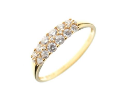 18ct gold dress ring, set two rows of cubic zirconias, size S, 2.7g gross approx