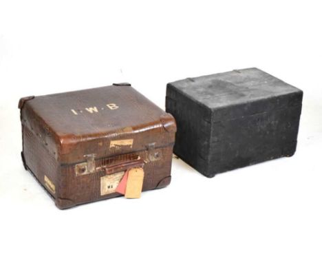 Faux crocodile travel case with British Railways and Southern Railway label, together with a 'Burne' pine tool box, both 46cm