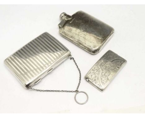 George V silver hip flask, Sheffield 1917, together with a George VI silver purse, Birmingham 1838 and an Edward VII silver c