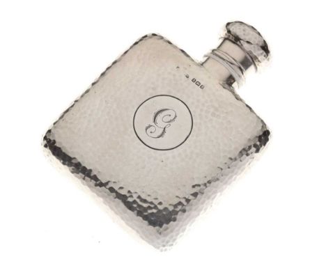 Edward VII silver hip flask with all over hammered finish, Birmingham 1907, 9cm high, 80 grams approx