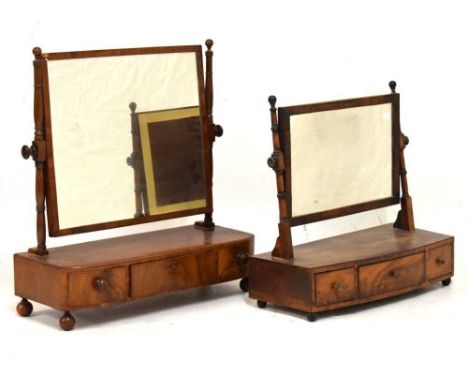 Two Georgian mahogany and string inlaid bow front box base swing dressing mirrors