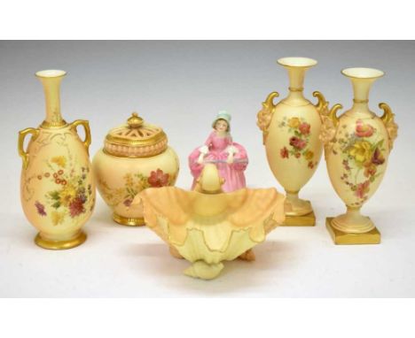 Quantity of Royal Worcester blush ivory, to include pot pourri vase, together with Royal Doulton figure 'Bo Peep', 21cm high 