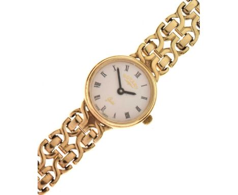 Rotary - Lady's 9ct gold wristwatch, white Roman dial, 18mm diameter, bracelet strap, 19.3g gross approx