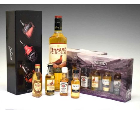 Bottle of Famous Grouse Scotch Whisky together with a quantity of miniatures and box sets to include Jack Daniels Whiskey, Ji
