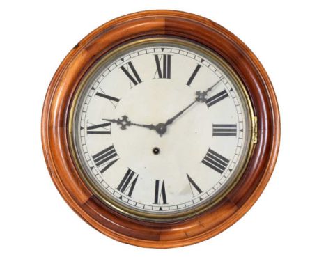 20th Century fruitwood cases circular wall clock, having white Roman dial, 41cm diameter