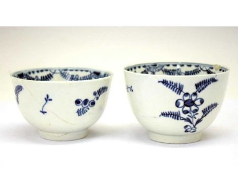 Pair of Worcester 'Mimosa' pattern tea bowls, c.1780, 5cm high