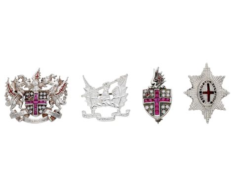 Regimental interest: Four silver brooches, comprising an Honourable Artillery Company brooch, maker’s mark ‘TF’ for Thomas Fa
