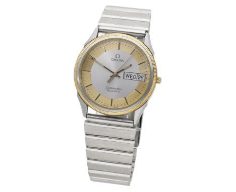 Omega. A stainless steel wristwatch with day, date and bracelet, Seamaster, circa 1984. Movement: cal. 1425, quartz, 7 jewels