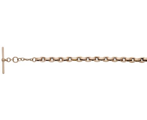 An early 20th century 9ct gold Albert chain, the hollow belcher-link chain with T-bar fitting and swivel hook terminal, Birmi