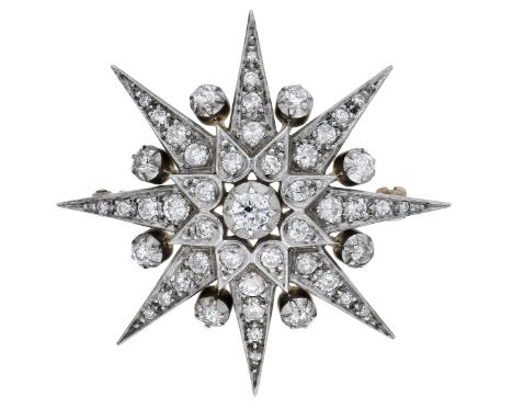An antique diamond star brooch, set throughout with transitional and single-cut diamonds, total diamond weight approximately 
