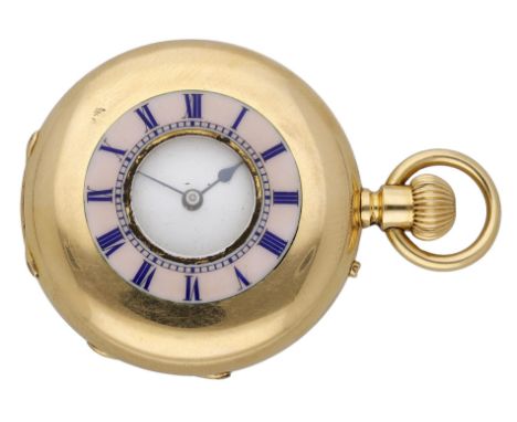 Lecomte, Genevé. A gold half-hunting cased keyless watch, circa 1900. Movement: lever escapement. Dial: white enamel, Roman n