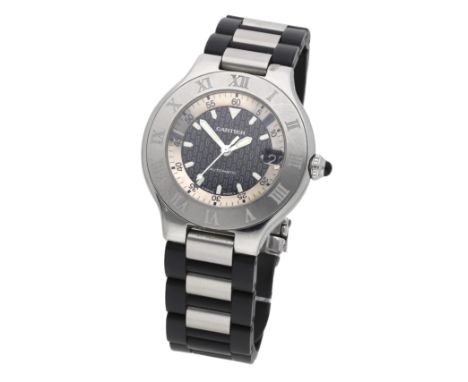 Cartier. A stainless steel and rubber wristwatch with date and bracelet, Ref. 2427, Autoscaph 21, circa 2000. Movement: autom