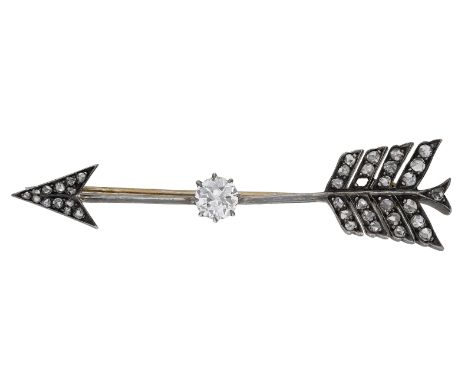 A diamond arrow brooch, circa 1890, the polished knifewire set with an old brilliant-cut diamond, with rose-cut diamond detai