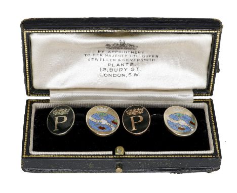 A pair of Royal Presentation 9ct gold and enamel World Tour cufflinks, presented by H.R.H. Prince Philip, Duke of Edinburgh t