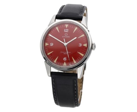 Omega. A stainless steel wristwatch with red dial, Seamaster 600, circa 1964. Movement: cal. 601, manual winding, 17 jewels, 