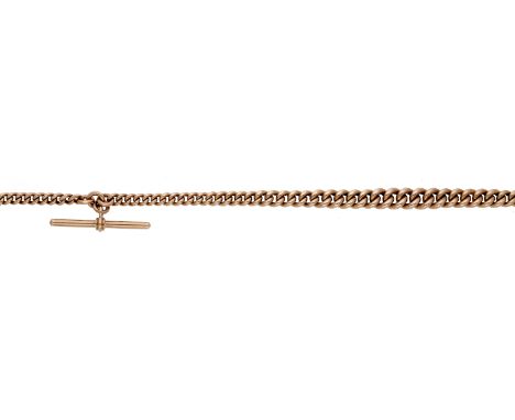 A 9ct curb-link Albert chain, 1909, the graduated curb links with  T-bar fitting and swivel hook terminal, Birmingham hallmar