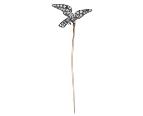 A late 19th century diamond eagle stick pin, realistically modelled, set throughout with rose and old brilliant-cut diamonds,