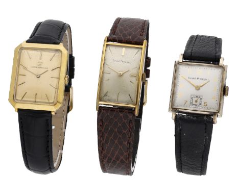 Girard-Perregaux. Three gold plated wristwatches, circa 1940 & later. Movements: manual winding. Dials: 1st: gilt; 2nd & 3rd: