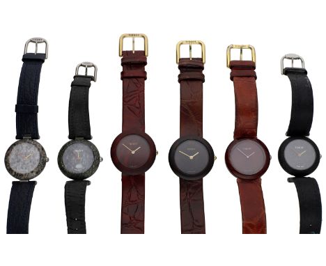 Tissot. A gourp of six wristwatches, RockWatch &amp; WoodWatch, circa 1985. Movements: quartz. Dials: various colours. Cases: