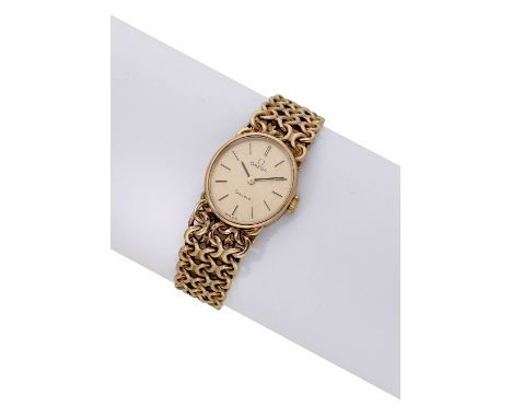 Omega. A lady’s gold oval bracelet watch, Genève, circa 1972. Movement: cal. 825, manual winding, no. 35962982. Dial: gilt, t