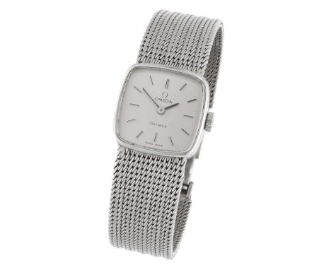 Omega. A lady’s gold square bracelet watch, Ref. 1061, Genève circa 1972. Movement: manual winding, no. 35257456. Dial: silve