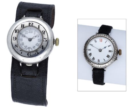 Rolex. A silver half-hunting cased wristwatch, circa 1917. Movement: manual winding, 15 jewels. Dial: white enamel, Arabic nu