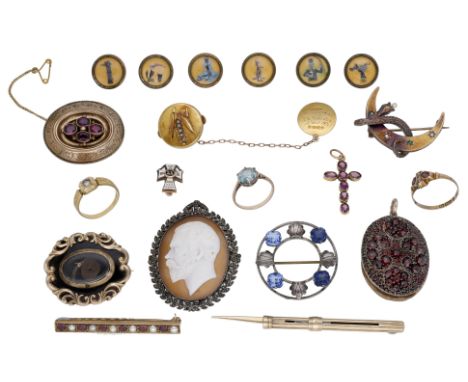 A small collection of jewellery and other items, comprising a 9ct gold cigar piercer by Sampson Mordan &amp; Co., a variety o