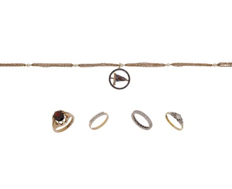 A small collection of jewellery, to include a Royal Thames Yacht Club burgee pendant, later adapted and set with calibré-cut 